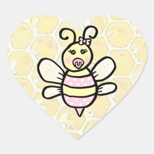 Whimsical Honey Bee Girl's Baby shower Hart Sticker