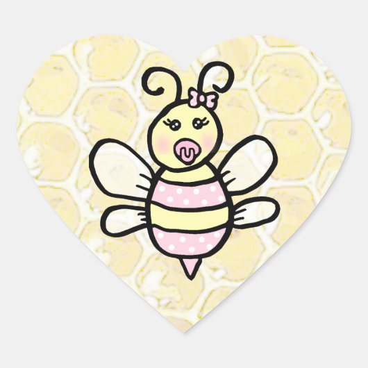 Whimsical Honey Bee Girl's Baby shower Hart Sticker (Voorkant)