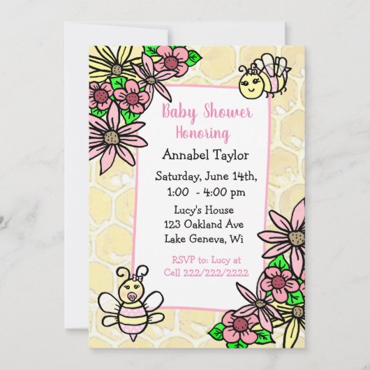 Whimsical Honey Bee Girl's Baby shower Kaart (Voorkant)