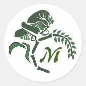 Whimsical Hooded Grasshopper Monogram Ronde Sticker (Voorkant)