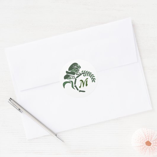 Whimsical Hooded Grasshopper Monogram Ronde Sticker (Envelop)