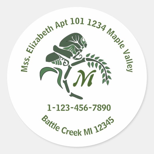 Whimsical Hooded Grasshopper Monogram Sleutelhange Ronde Sticker (Voorkant)