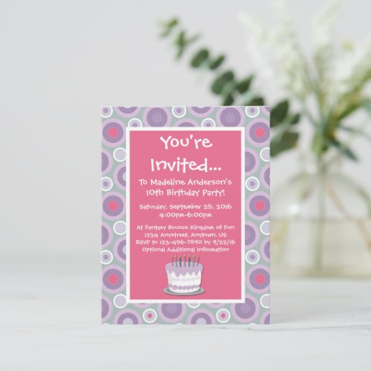Whimsical Hoops Birthday Party Invitation Kaart (Staand voorkant)