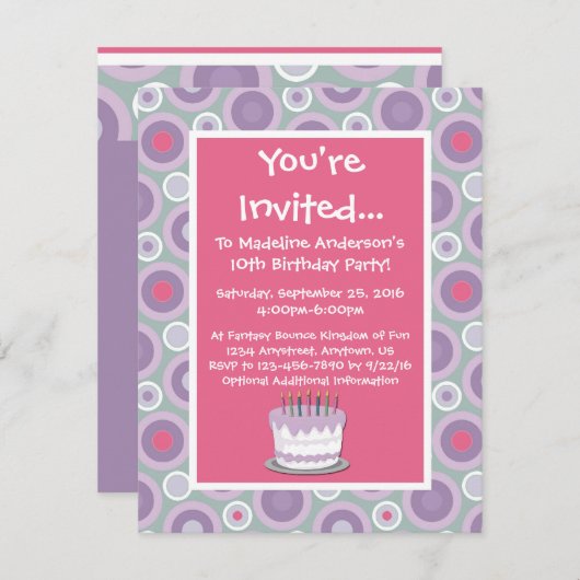 Whimsical Hoops Birthday Party Invitation Kaart (Voorkant / Achterkant)