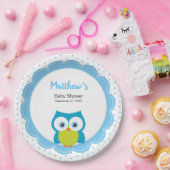 Whimsical Hoot Uil Woodland Animal Baby Boy Shower Papieren Bordje (Feest)