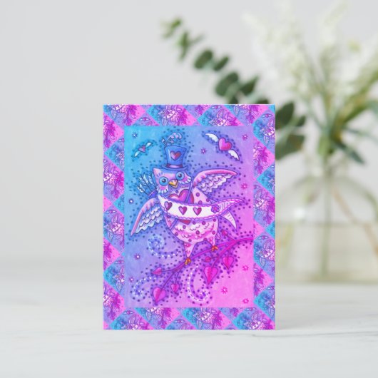 WHIMSICAL HOOTS N' HEARTS CUPID OWL VALENTIJN FEESTDAGENKAART (Staand voorkant)