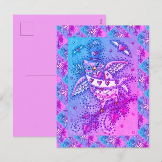 WHIMSICAL HOOTS N' HEARTS CUPID OWL VALENTIJN FEESTDAGENKAART (Voorkant / Achterkant)