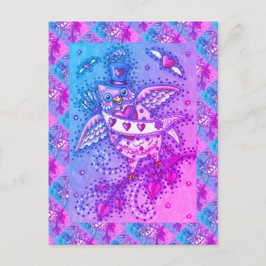 WHIMSICAL HOOTS N' HEARTS CUPID OWL VALENTIJN FEESTDAGENKAART (Voorkant)