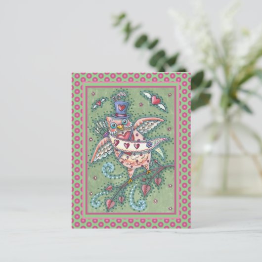 WHIMSICAL HOOTS N' HEARTS CUPID OWL VALENTIJN FEESTDAGENKAART (Staand voorkant)