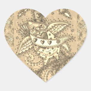 WHIMSICAL HOOTS N' HEARTS CUPID OWL VALENTIJN HART STICKER