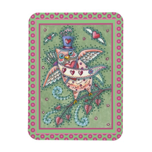 WHIMSICAL HOOTS N' HEARTS CUPID OWL VALENTIJN MAGNEET (Verticaal)