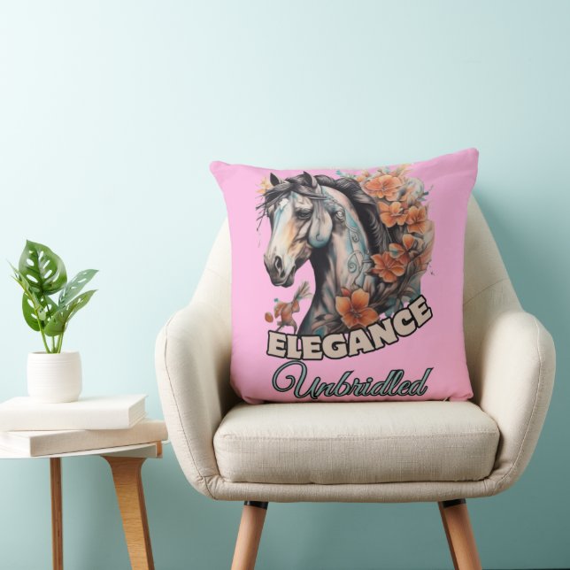 Whimsical Horse Tattoo met levendige bloemenaanrak Kussen (Stoel)