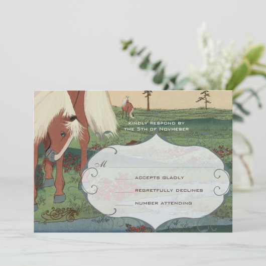 Whimsical Horse Wedding RSVP Kaart (Staand voorkant)