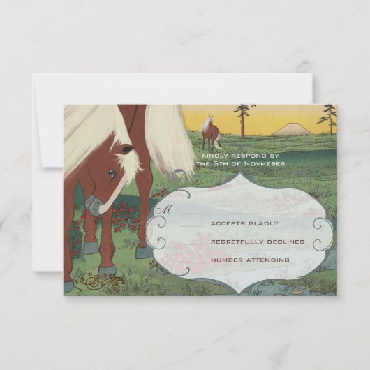Whimsical Horse Wedding RSVP Kaart (Voorkant)