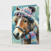 Whimsical Horse – Winter Scarf & Snowflakes Kaart (Voorkant)