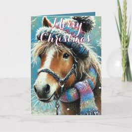 Whimsical Horse – Winter Scarf & Snowflakes Kaart