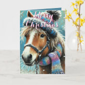 Whimsical Horse – Winter Scarf & Snowflakes Kaart (Gele Bloem)