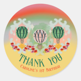 Whimsical Hot Air Ballon Verjaardag Ronde Sticker
