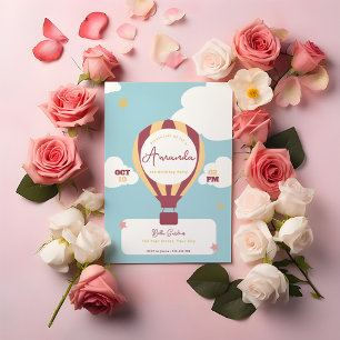 Whimsical Hot Air Ballon Verjaardag Uitnodiging