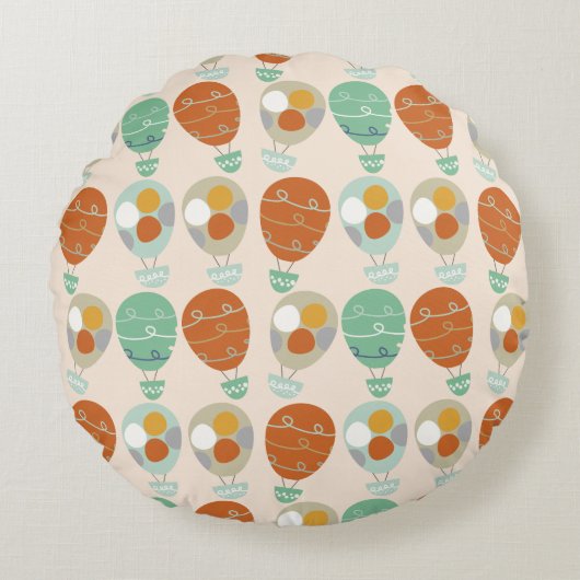 Whimsical Hot Air-ballonnen Rond Kussen (Voorkant)