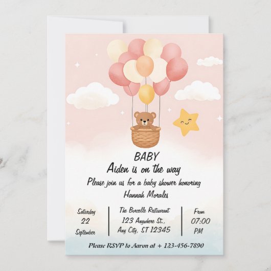 Whimsical Hot Air Balloon Baby Shower Invitation | Kaart (Voorkant)