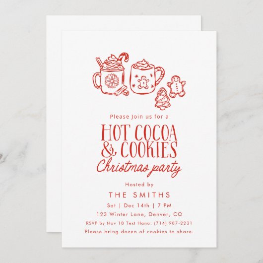 Whimsical Hot Cocoa Cookies Christmas Party Kaart (Voorkant / Achterkant)