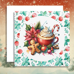 Whimsical Hot Cocoa en Candy Cane Kerstmis Feestdagenkaart