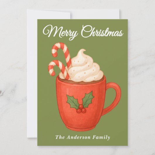 Whimsical Hot Cocoa met Candy Canes Kerstmis Feestdagenkaart (Voorkant)