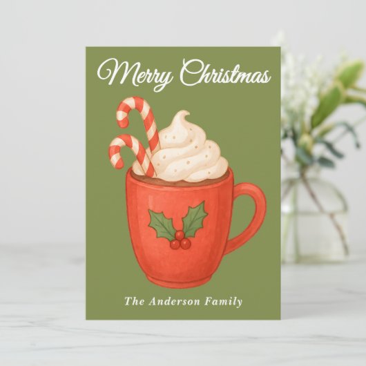 Whimsical Hot Cocoa met Candy Canes Kerstmis Feestdagenkaart (Staand voorkant)