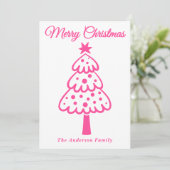 Whimsical Hot Pink Hand getrokken kerstboom Feestdagenkaart (Staand voorkant)