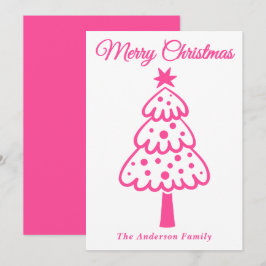 Whimsical Hot Pink Hand getrokken kerstboom Feestdagenkaart