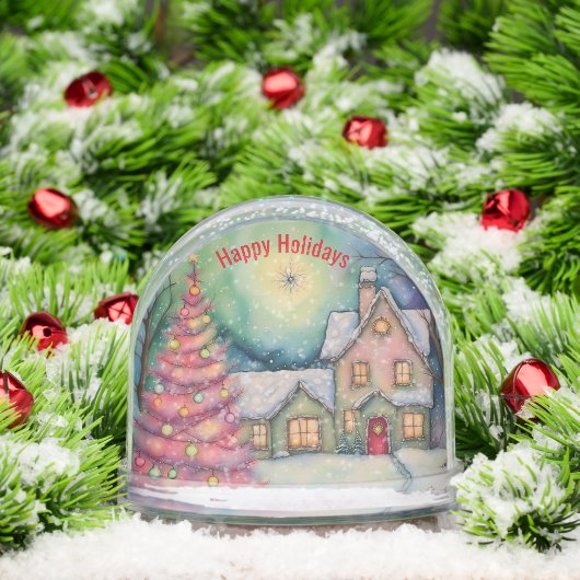 Whimsical House and Christmas Tree Snow Scene Sneeuwbol (Kerstmis)