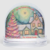 Whimsical House and Christmas Tree Snow Scene Sneeuwbol (Achterkant)