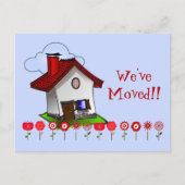 Whimsical House and Flowers "We've Moved" Briefkaa Aankondigingskaart (Voorkant)
