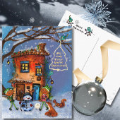 Whimsical House and Winter Woodland Friends  Feestdagenkaart