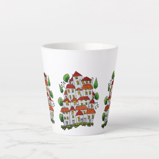 Whimsical House Latte Mok (Doodle - Handgetekend) (Voorkant)