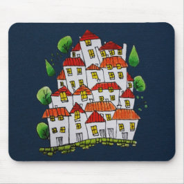 Whimsical House Mousepad (Doodle - Handgetekend) Muismat