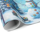 Whimsical House & Snowman Christmas Decoupage Cadeaupapier (Rol Hoek)