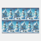 Whimsical House & Snowman Christmas Decoupage Inpakpapier Vel (Voorkant 3)