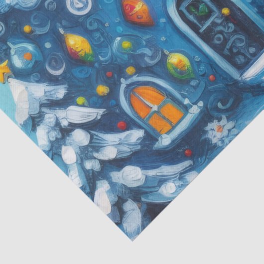 Whimsical House & Snowman Christmas Decoupage Tissuepapier (Detail)