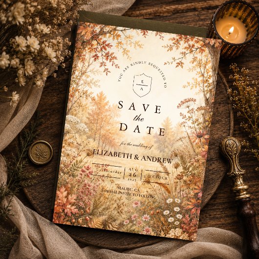 Whimsical Houten Herfst Huwelijk Save The Date