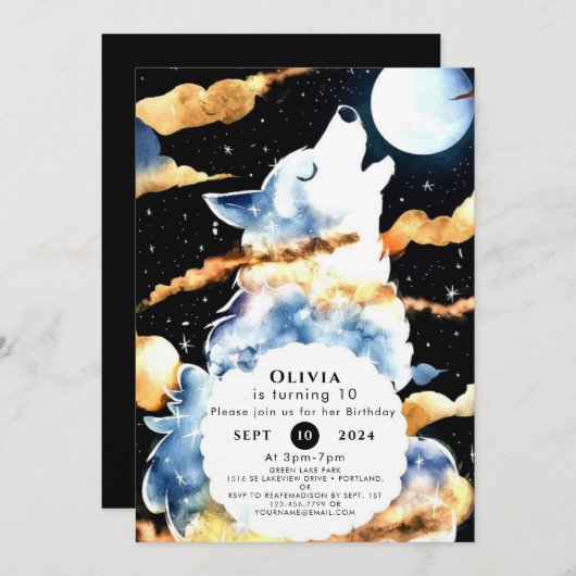 Whimsical Howling Wolf Verjaardag Kaart (Voorkant / Achterkant)