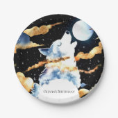 Whimsical Howling Wolf Verjaardag Papieren Bordje (Voorkant)