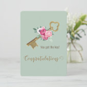 Whimsical Huis Sleutel Gefeliciteerd Nieuw Huis Ch Kaart (Staand voorkant)