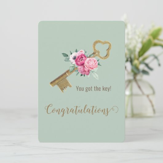 Whimsical Huis Sleutel Gefeliciteerd Nieuw Huis Ch Kaart (Staand voorkant)