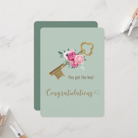 Whimsical Huis Sleutel Gefeliciteerd Nieuw Huis Ch Kaart (Voorkant / Achterkant in situ)