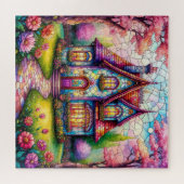 Whimsical huisje met levendige bloementuin legpuzzel (Horizontaal)