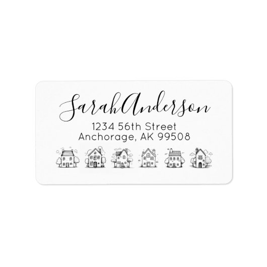 Whimsical Huizen Vastgoed Retouradres Etiket (Voorkant)