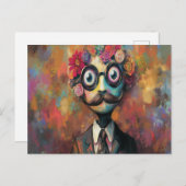 Whimsical Humanoid met grote ogen en bloemenhaar Briefkaart (Voorkant / Achterkant)