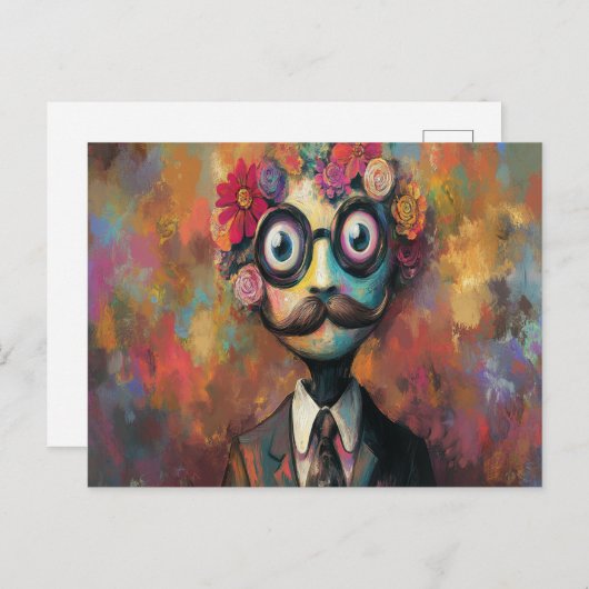 Whimsical Humanoid met grote ogen en bloemenhaar Briefkaart (Voorkant / Achterkant)